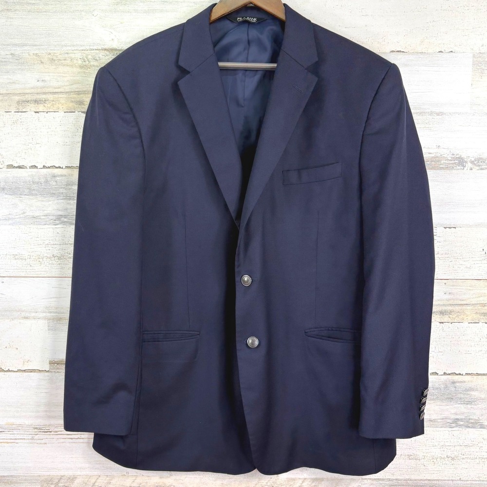 Jos A Bank Travelers Collection Tailored Fit‎ Blazer Sport Coat 46R Blue Wool